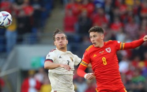 Belgium scored a late goal to draw with Wales in the Nations League.  Play