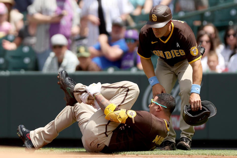 Manny Machado was injured in a clash between the San Diego Padres and the Colorado Rockies.  Photo: Matthew Stockman / Getty Images