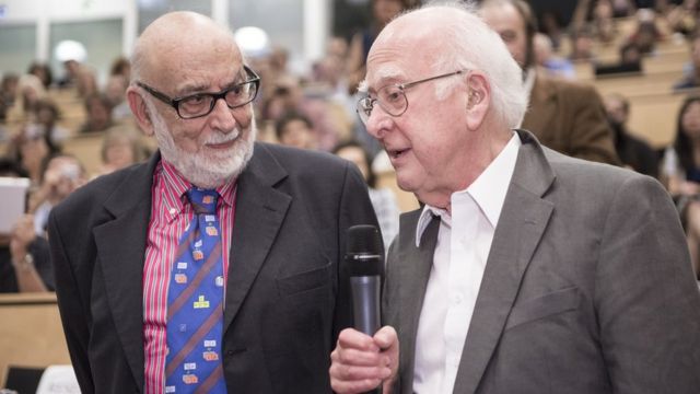 Peter Higgs (right) shares the Nobel with Belgian physicist François Englert (left)