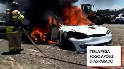 Video shows Tesla being consumed by flames after spending three days in a warehouse
